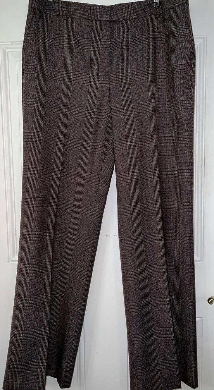 Jones New York Collection 12 Brown Wool Blnd Glen Plaid Trouser Pants NWT 119.00
